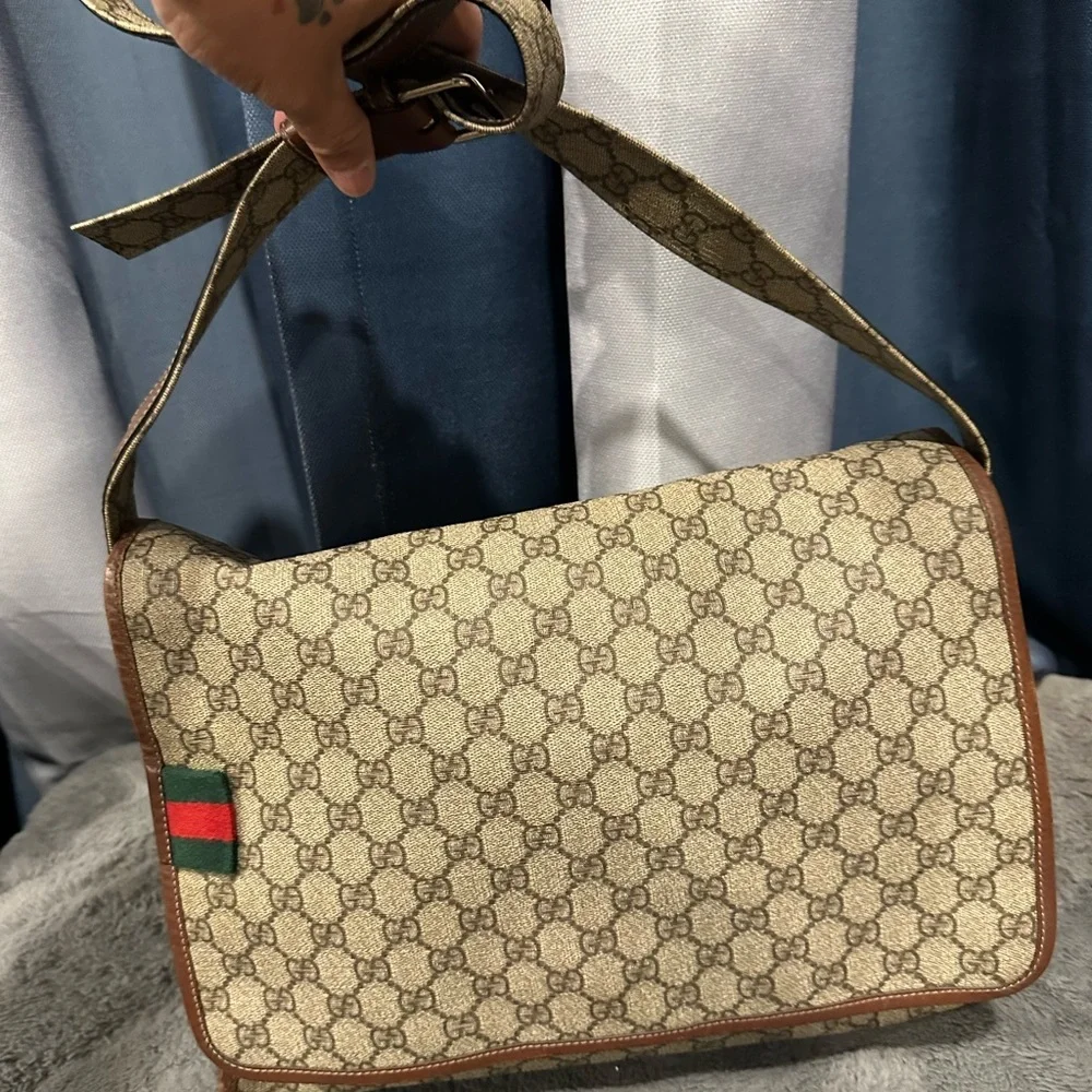 Gucci Beige and Brown Monogram Messenger Bag